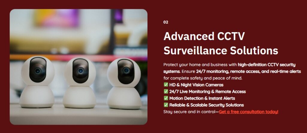 A modern office in Namakkal with multiple dome-shaped CCTV cameras mounted on the ceiling, with an inset image showing another angle of the secured hallway.