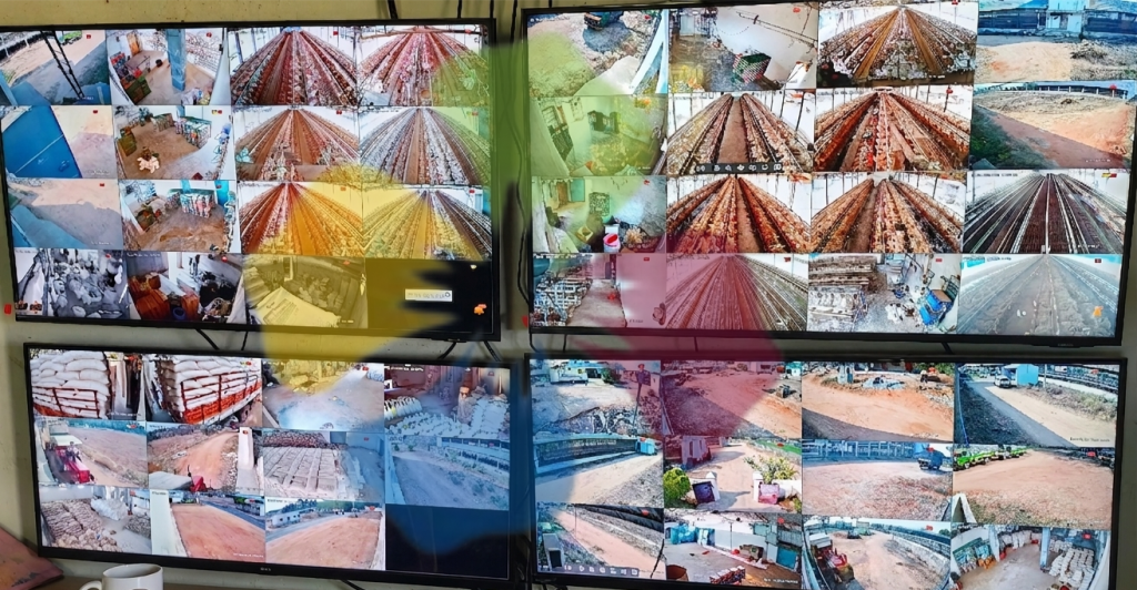 43-inch UHD Visual Matrix and dual-rack NVR setup for centralized industrial AI surveillance monitoring at Poultry site