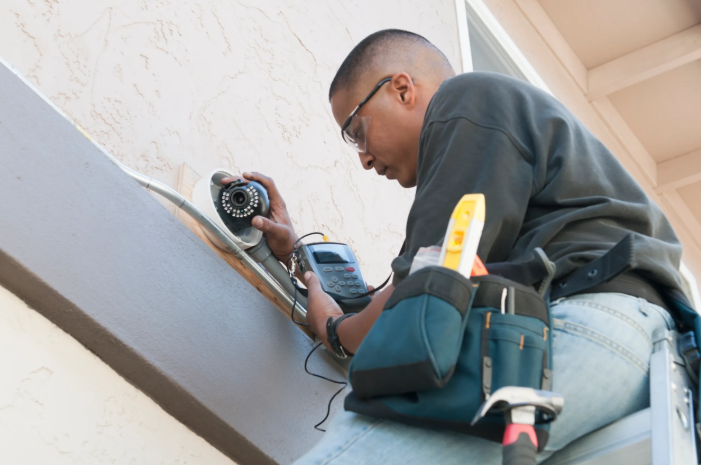 Smart Security IT Solutions in Namakkal: Reviews & Buyer's Guide 1 Technician installing smart security IT solutions in Namakkal CCTV camera